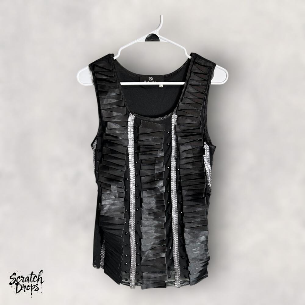 DULCCI VETAN Black Tank Top Large 17x27 Sleeveless Fashion Shirt Women